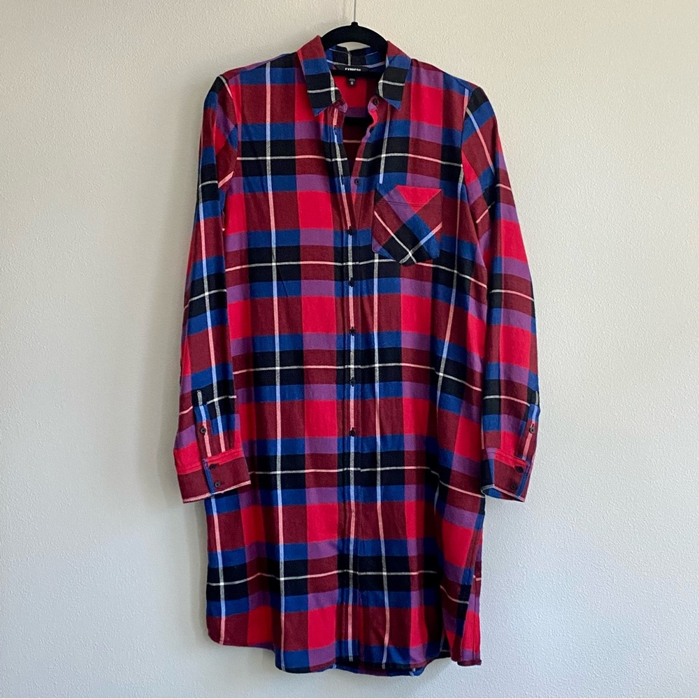 Express Long Button Down Plaid Duster Flannel Spl… - image 1